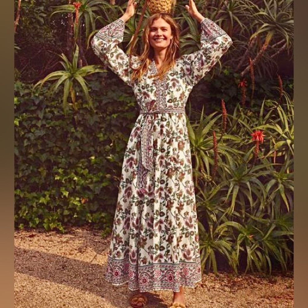 Boden Amelia cotton maxi dress v neck paisley floral print size US 2